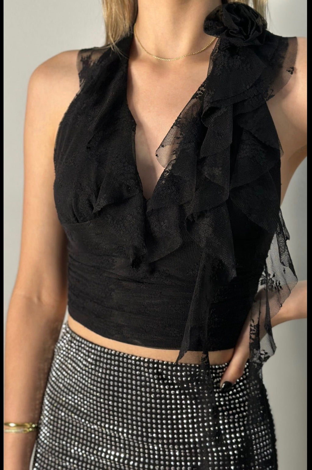 Raiza Black Ruffle Top